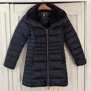 SAVE THE DUCK Long Quilted Jacket Girl Size 10 in navy
